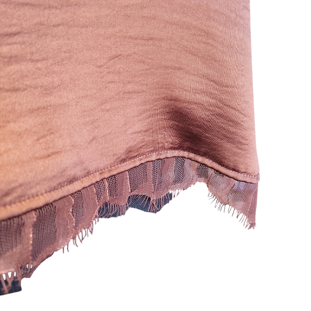 Frye NWT Brown Satin Eli Lace-Trim Racerback Tank Women's Size M FLAWS - Picture 11 of 16